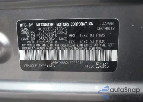 2020 Mitsubishi Eclipse Cross Le 1.5T Awc z USA, uszkodzony, nr VIN JA4AT4AA0LZ028045